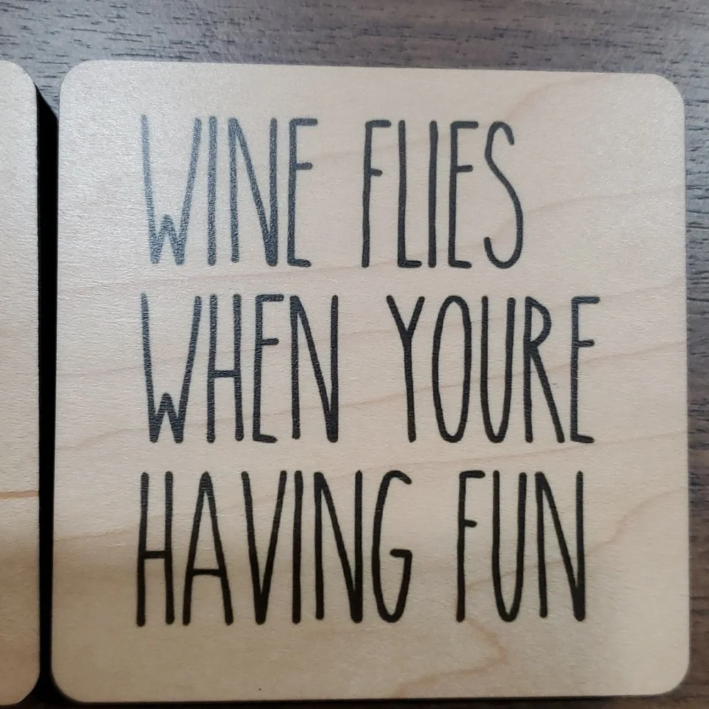 Wooden Wine Coaster Set of 4 with Humorous Quotes